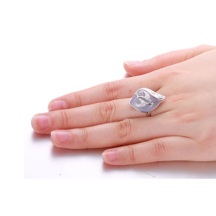 18K Rose Gold Daimonds Natural Blue Chalcedony Gemstone Ring for Women (GDR008)