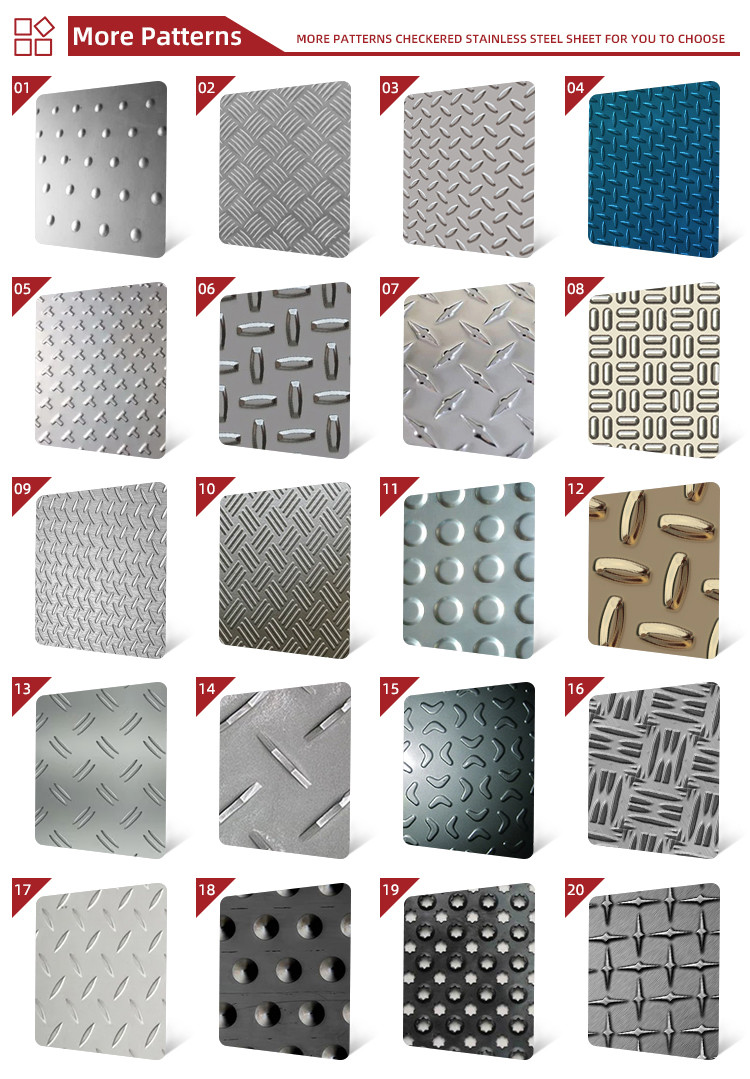 201 304 Golden Color Coated 3MM 2MM Stamping Embossed Surface Anti Slip Stainless Steel Checkered Plate
