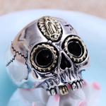 Retro Jewelry 925 Silver Golden Two Tones Skull Mens Ring (XH056039W)