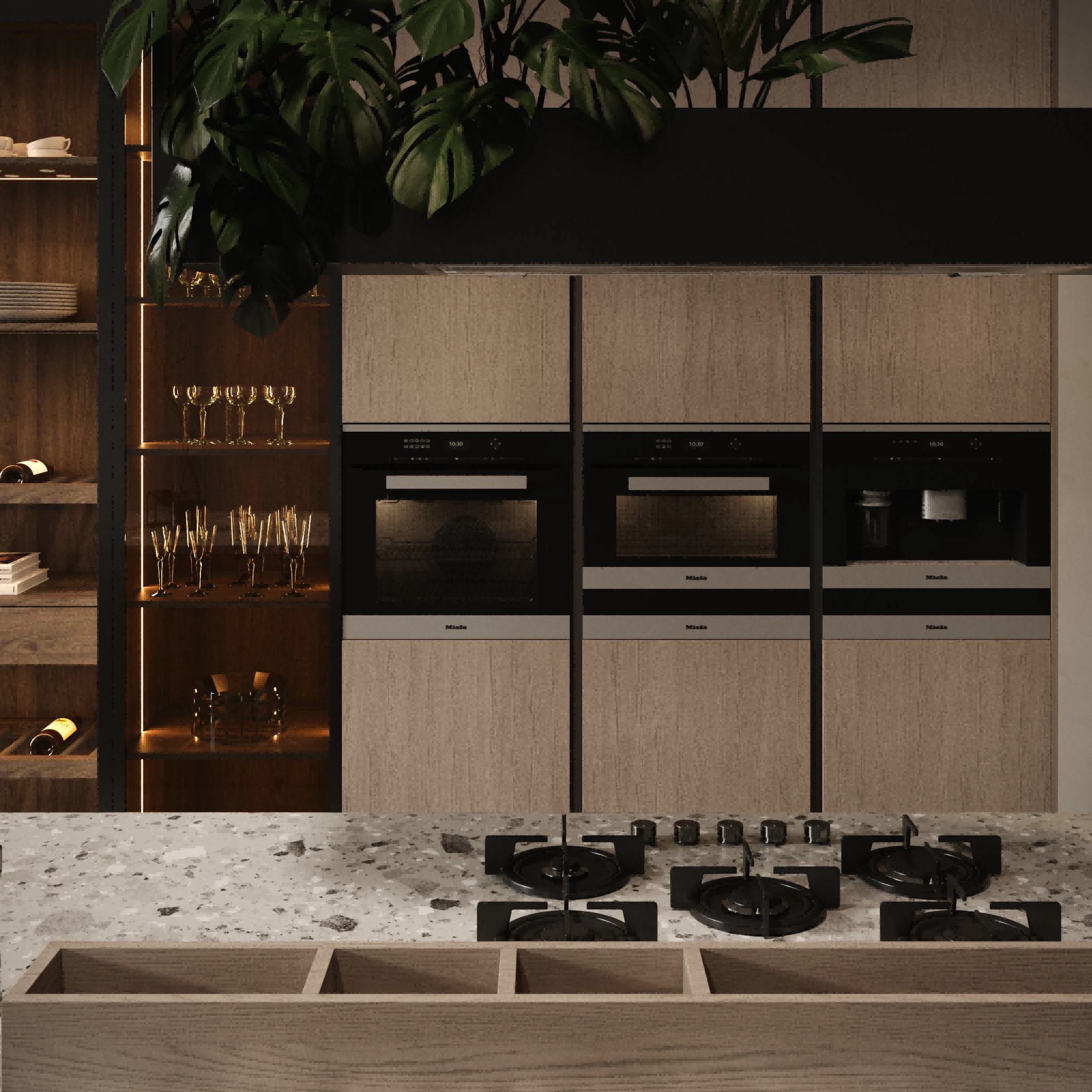 Custom Modern Design Villa Modern Kitchen Cupboard Melamine Kitchen Cabinets With Island