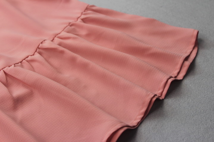 autumn season Pleated Bottom Long Sleeve Round Collar Blouse Rose Color Polyester Fabric blouse