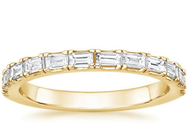 Pave Half Baguette Diamond Wedding Band , 2.0mm-2.3mm 14k Yellow Gold Diamond