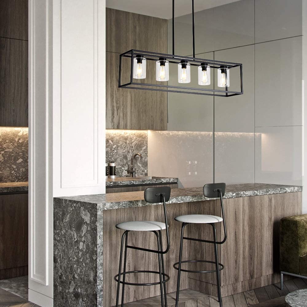 American rectangular wrought iron chandelier dining room kitchen bar glass lighting(WH-CI-160)