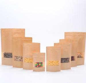 China Transparent  Stand Up Pouch k Kraft Paper zipper Bags with Clear Window on sale