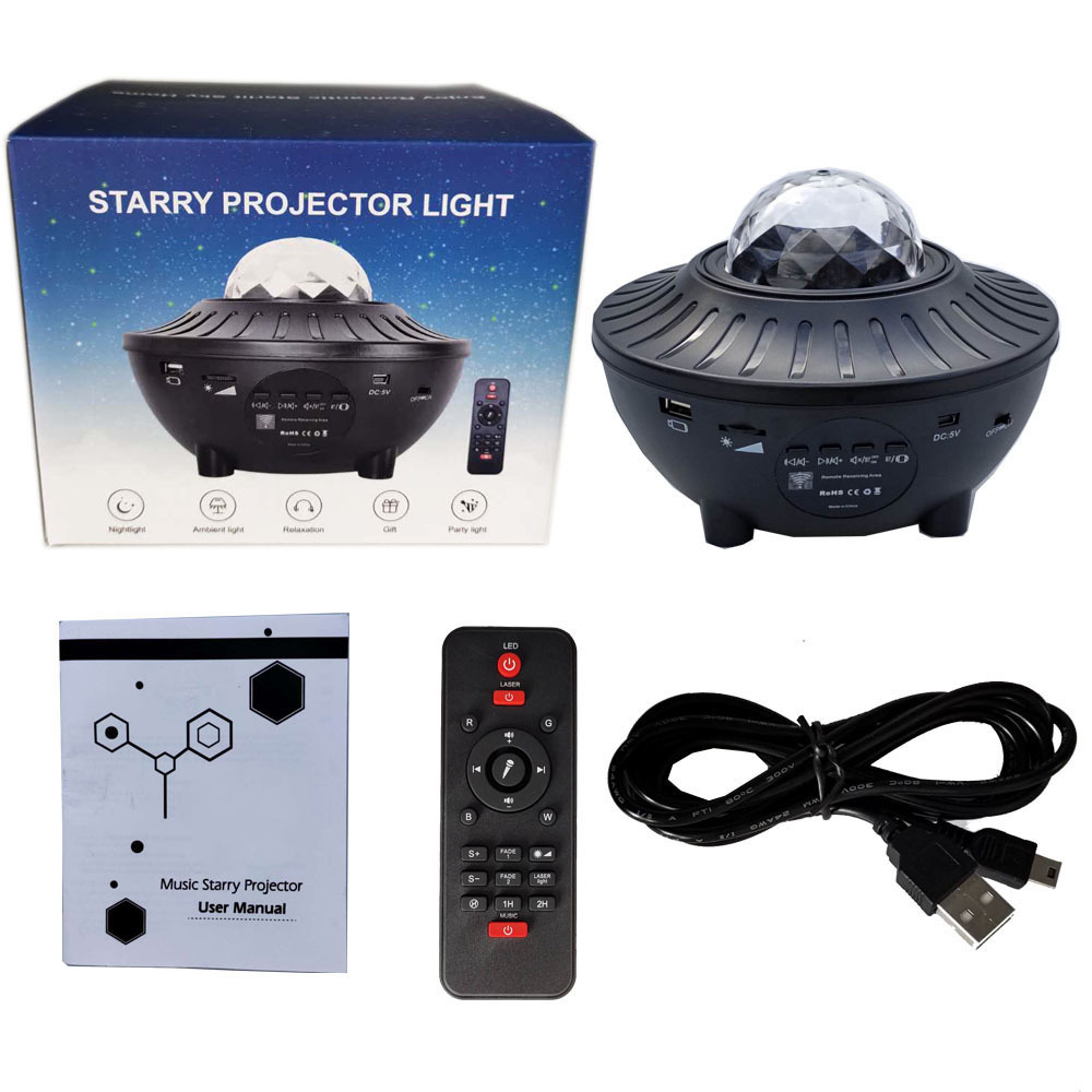 Star Projector Galaxy LED Star Night Light Lamp Music Starry Water Wave Galaxy Projector Light Bluetooth Sound-Activated Light