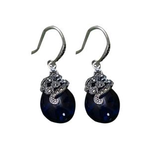 Wholesale Women Retro Sterling 925 Silver Synthetic Sapphire Marcasite Drop Earrings (029331) from china suppliers