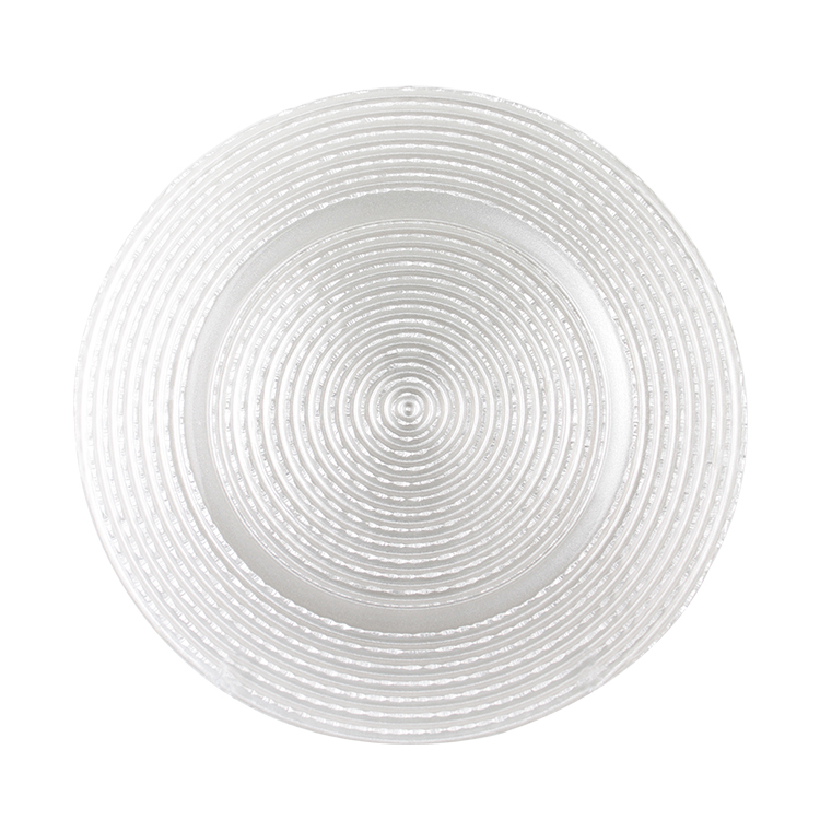 Hot selling High Quality White Embossed Elegant Decoration Glass Charger Plate