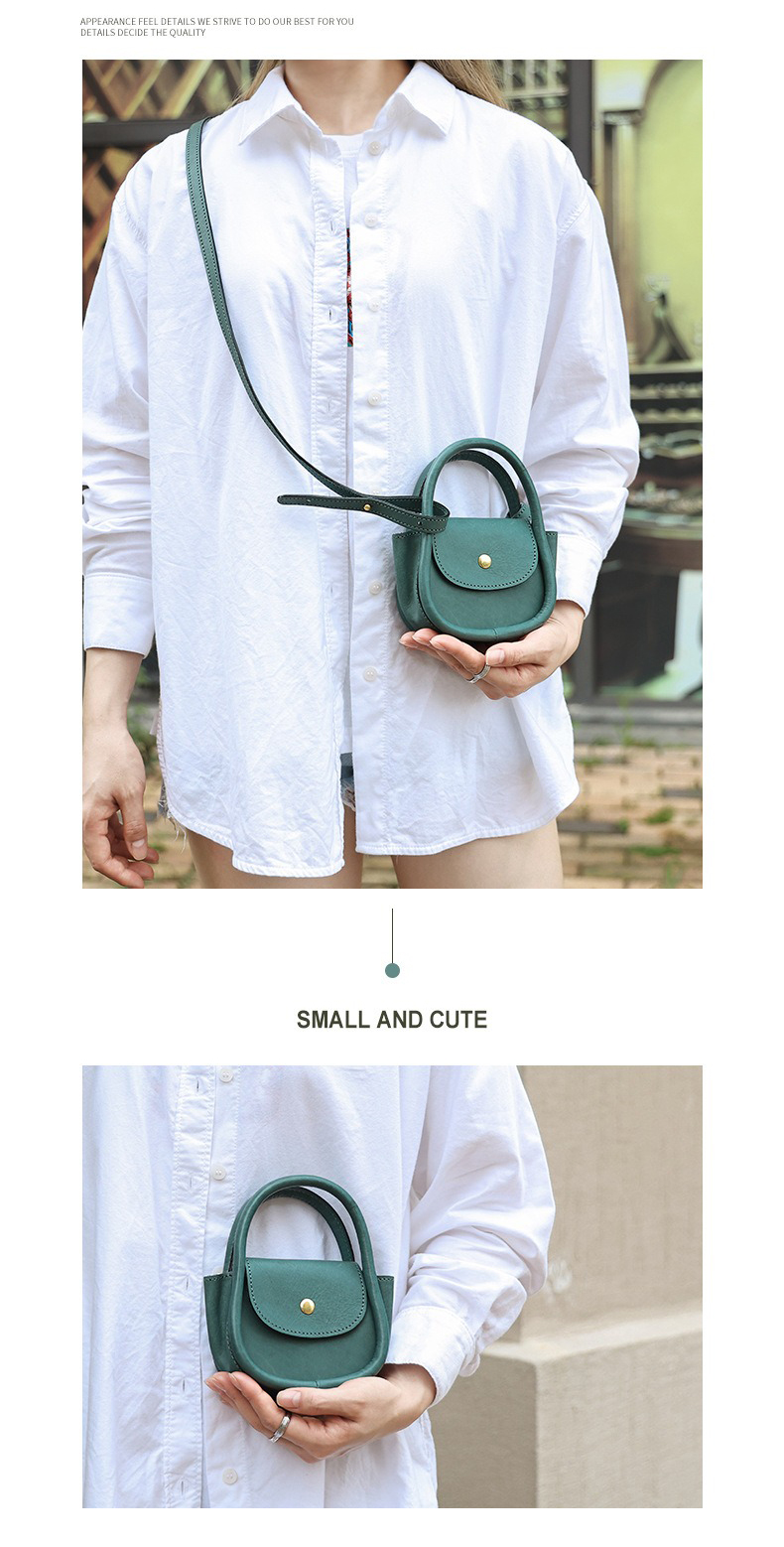First Layer Cowhide Single Shoulder Street Fashion Lipstick Bag with Zipper Hasp Closure