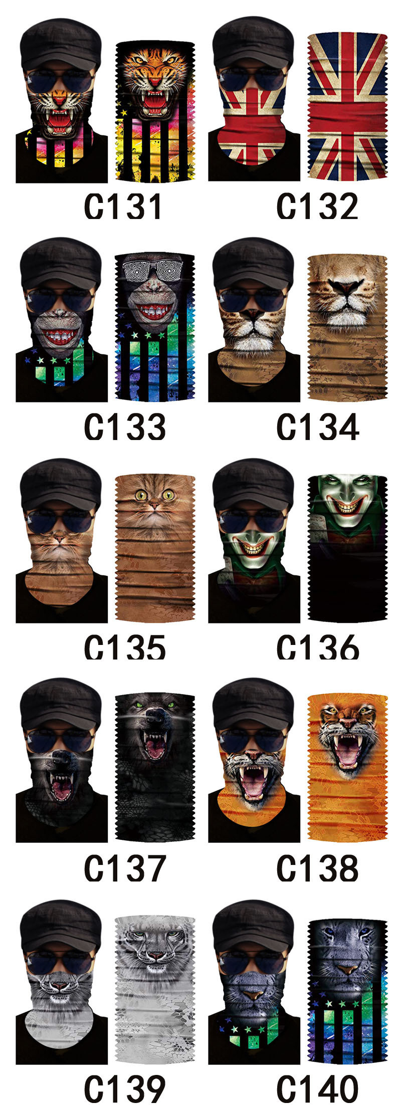 Cotton Men Party Face Mask 3D Animal Hair Tube Scarf