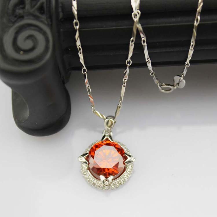 Women Jewelry 12mm Round Amethyst Cubic Zircon Charm Pendant Necklace (P17)