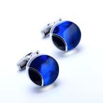 Eco Men'S Diamond Cufflinks Copper Material Round Gem Blue Crystal