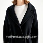 Dark Navy Women's Casual Winter Coats Wool Dress Jacket with Belt