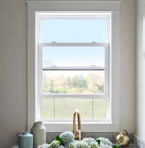 Wholesale White UPVC Single Hung Vinyl Replacement Windows With Mosquito Net American Style from china suppliers