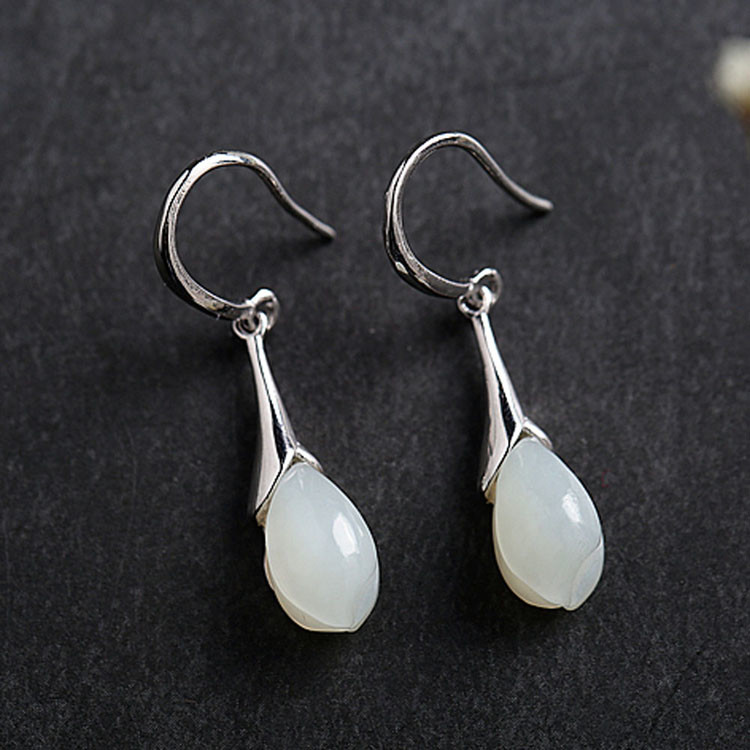 925 Silver Natural Jade Drop Earrings(E20180101)