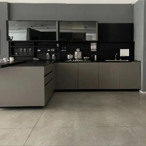 Wholesale Handleless Light Gray Glossy PVC Kitchen Cabinet Modern Kitchen Cabinets from china suppliers