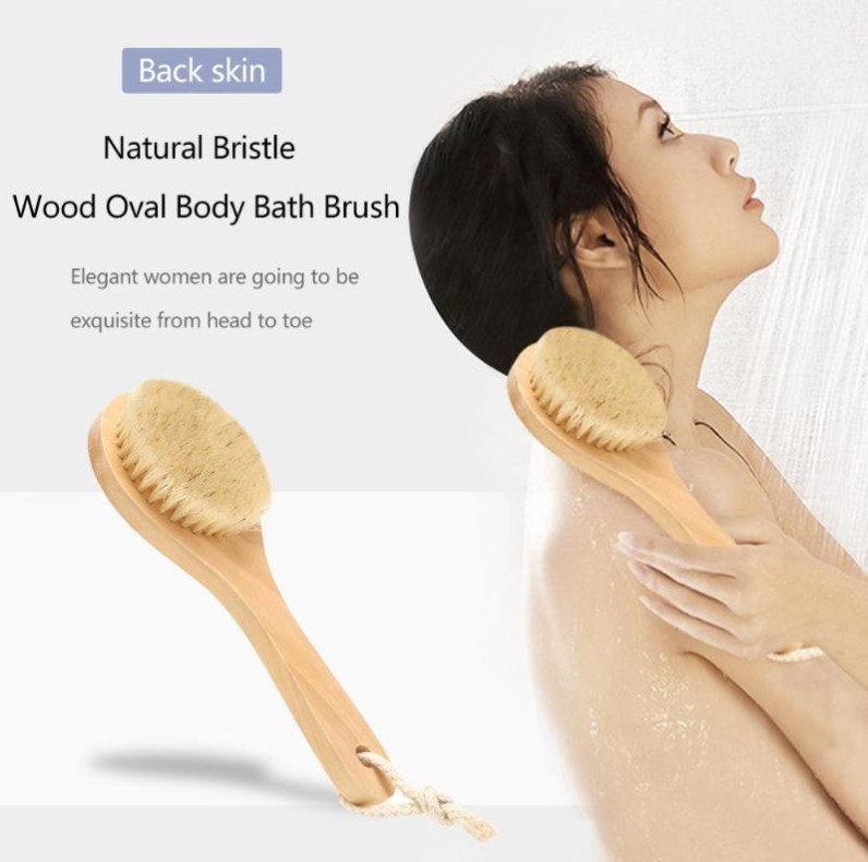 Soft Natural Bristle Bath Brush Exfoliating Wooden Body Massage Shower Brush