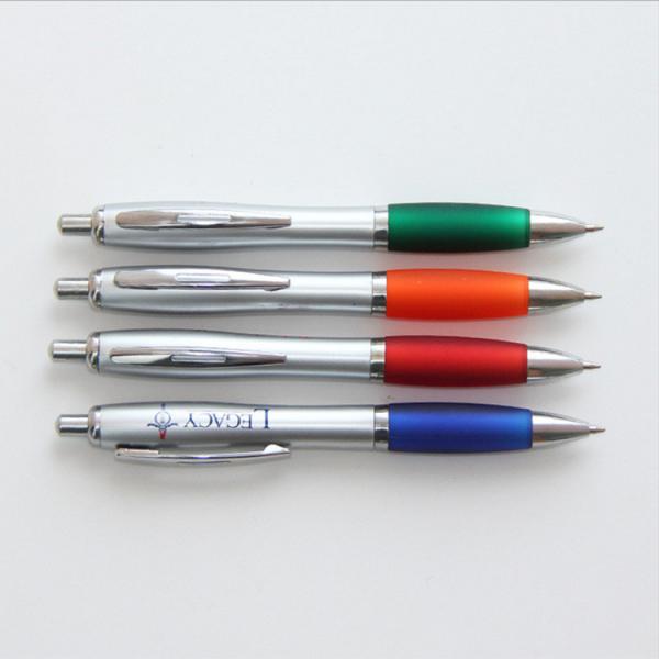 silver body colored grip retractable plastic ball pen,popular promotional gift