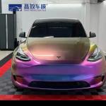 Heatproof Stretchable Glossy Purple Car Wrap , Weatherproof Chrome Rainbow Vinyl