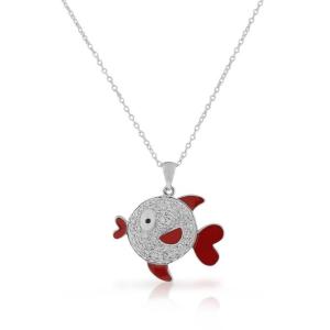 Wholesale Sea Life Red Enamel White Clear CZ Fish Pendant Necklace 925 Sterling Silver from china suppliers