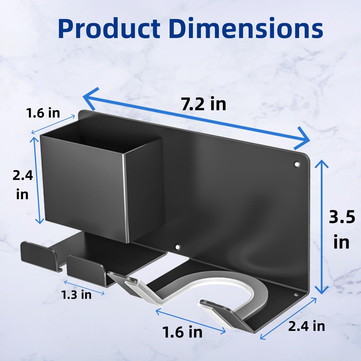 Hair Dryer Stand Wall Mounted Blow Dryer Organizer for Bathroom ISO9001 Rohs CE 16949