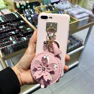 Wholesale Soft TPU Candy Color Metal Buckle Cortical Tassel Cherry Mirror Pendant Cell Phone Case Cover For iPhone 7 6s Plus from china suppliers