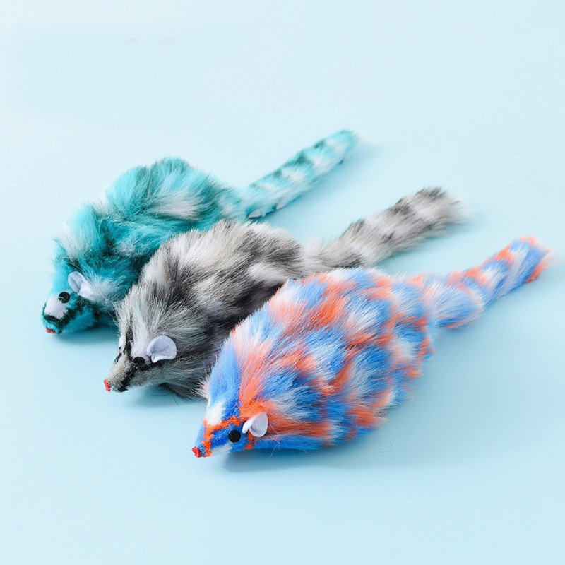 Plush Mouse And Cat Toy Colorful Plush Cat Toy Simulated Furry Mouse And Cat Vocalizing Pet Toy