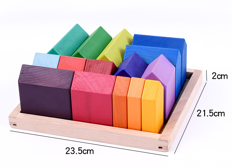 Baby 15cm Bridge Wooden Building Blocks Toy Nesting Rainbow Block Set