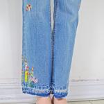 Embroidered Women Denim Wide Leg Pants , Girls Loose Fit Jeans Breathable