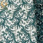 Green Handmade Dress Fabric Tulle Embroidery Rhinestones With Beaded