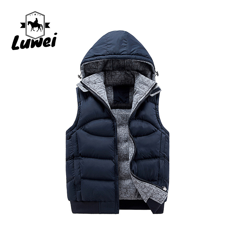 China Custom Utility Warm Thick Waistcoat Utility Cotton Stand Collar Zipper Male Quilted Dress Vest Men with Hoodie