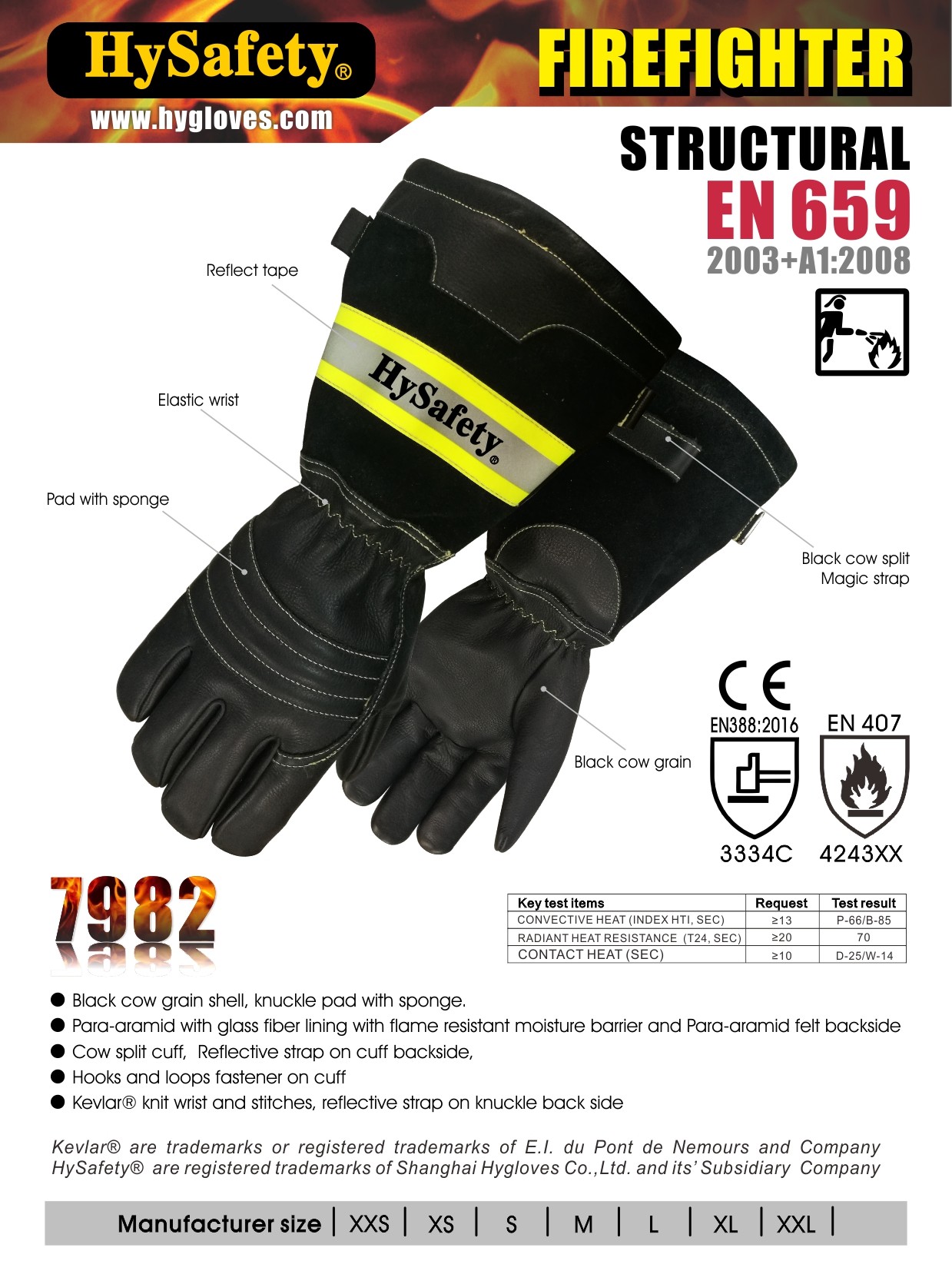 EN659 Structural Firefighter Gloves Long Cuff With Reflective Tape
