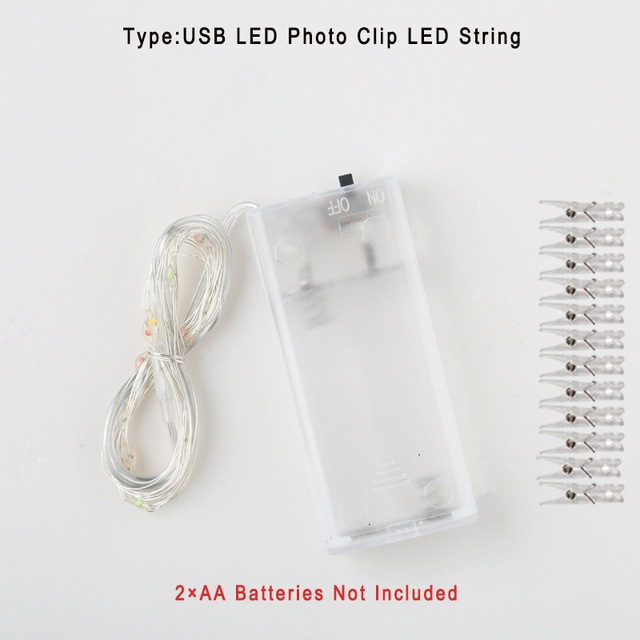 1M/2M/5M/10M Photo Clip USB LED String Lights Fairy Lights Outdoor Battery Operated Garland Christmas Decoration Party W