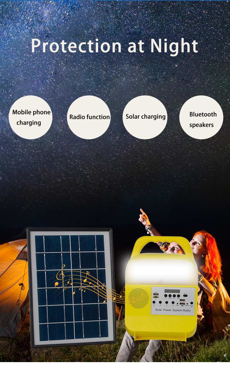 Portable Outdoor Solar Lighting Kit and Solar System with FM Radio, Bluetooth Speaker and Radio