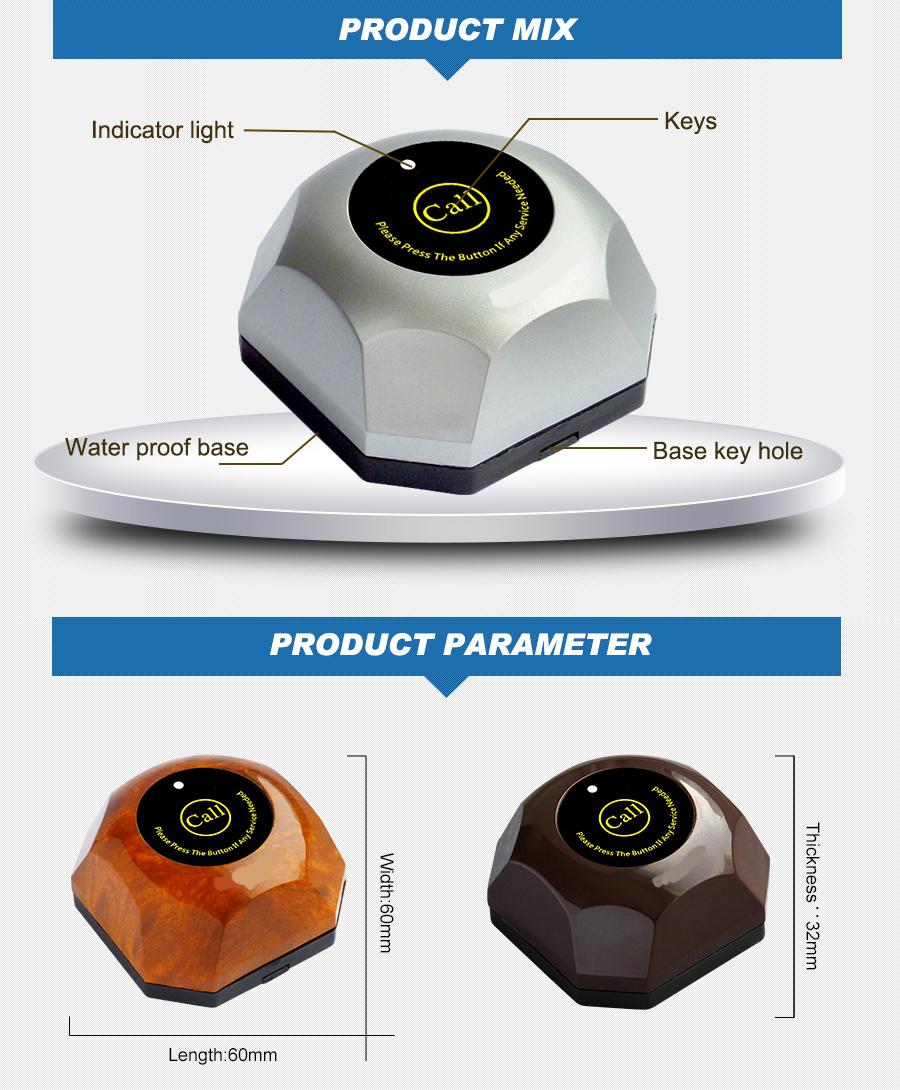 Wireless restaurant waiter service calling system digital screen display call button paging system