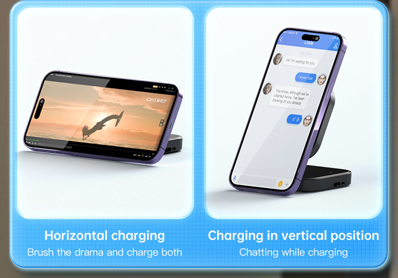 3 In 1 Fast Wireless Charger with Over-Charging Protection and Magnetic Foldable Design
