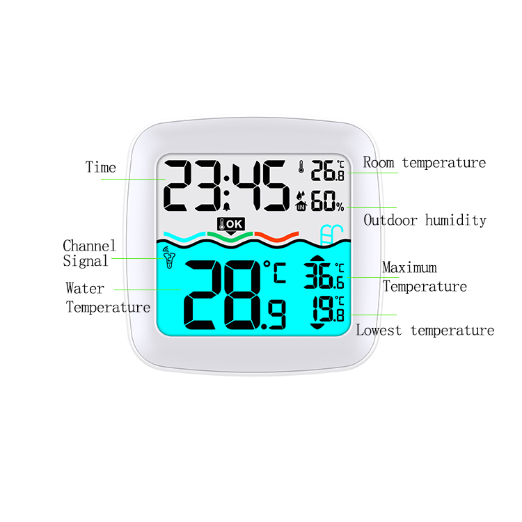Customized Support Indoor And Outdoor Solar Powered Wireless Digital Pond Or Floating Pool Thermometer