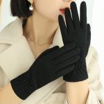 Black Knit Wool Winter Warm Gloves For Women Hand Heated