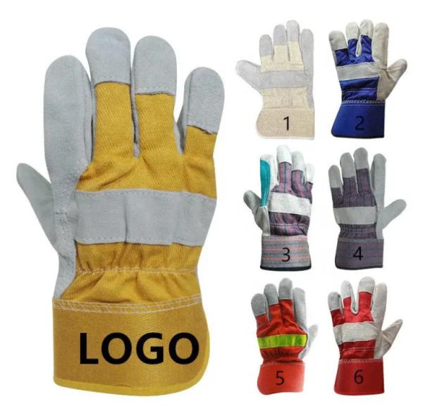 Short Stripe Back Safety Cuff Patched Palm Cow Grain Leather Welding Work Gloves