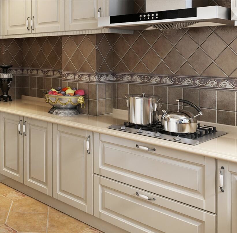 800MM Brown Modern Antique White Kitchen Cabinets PVC Modular Home Furniture