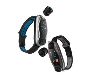 Wholesale Magnetic Silicone Strap Smart Watch 0.96inch TFT Bracelet Wireless Bluetooth Earphone 2 In 1 from china suppliers