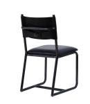 Vintage Top Genuine Black Leather Padded Dining Room Chairs Steel Frame European