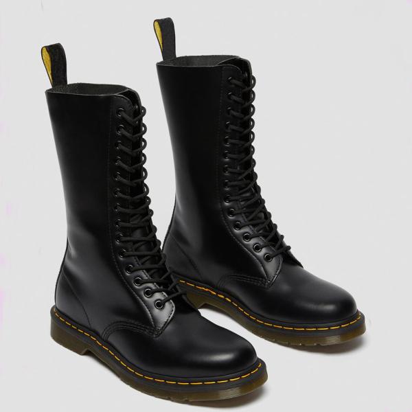 Round Toe Women'S Leather Boots Black Military Style Boots For Leisure /