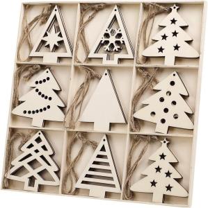 Wholesale Wooden Christmas Tree Shaped Ornaments, Unfinished Wooden Cutouts Embellishments Hanging Ornament for Christmas Decorations from china suppliers