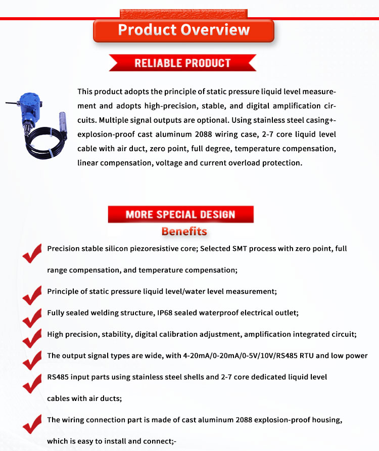 UNIVO UBPT500-601SY Explosion-proof Liquid Level Sensor for Monitoring 0.5-100m Range