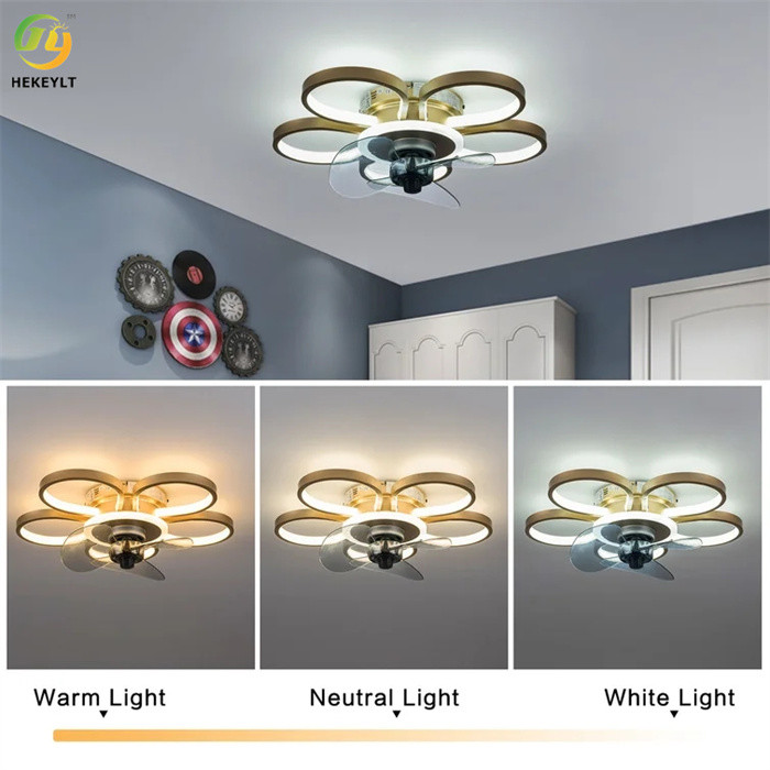 Gold / Black Flush Mount Metal LED Ceiling Fan Integrated 48W For Small rooms