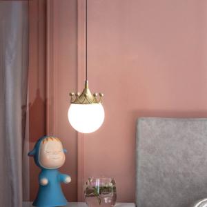 Wholesale Glass Ball Creative Pendant Light Lighting for Bedroom Bedside Study Hanging Lamps pink crown light(WH-GP-70) from china suppliers