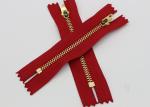 Red Tape Brass Long Coat Zippers , Normal Brass Teeth Jeans Bulk Metal Zippers