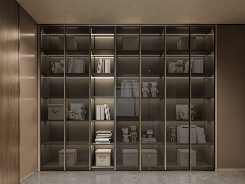 White Apricot Finish Stainless Steel Walk-In Closet With Dual-Line Design