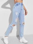 Cotton Fashion Casual Pants Ripped High Street Wear Solid Jeans