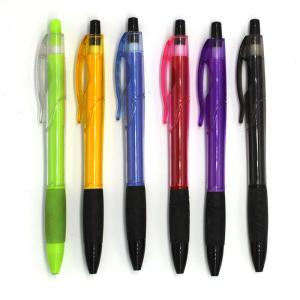 Wholesale advertising use click grip ballpoint pen,simple clear body promotional plastic ballpen from china suppliers
